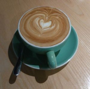 High angle view of coffee on table