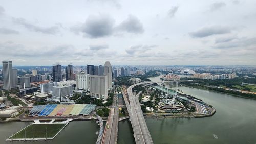 High angle view of cityscape against sky