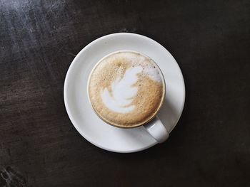 Directly above shot of coffee cup on table