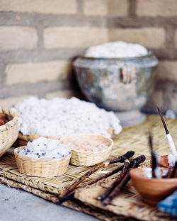 Close-up of bread in basket on table