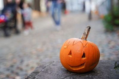 Close-up of pumpkin on halloween during autumn
