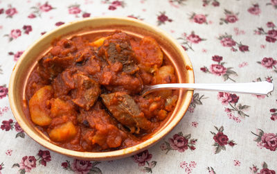 Directly above shot of food in bowl on table