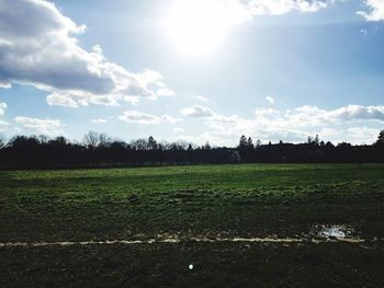 Scenic view of grassy field against sky