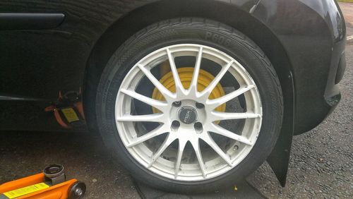 Close-up of wheel in car