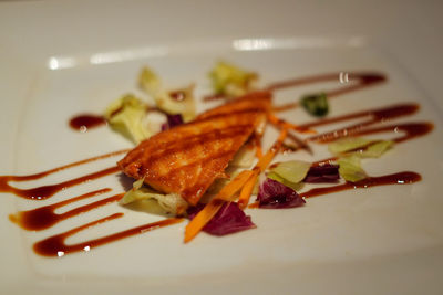 High angle view of meal served in plate