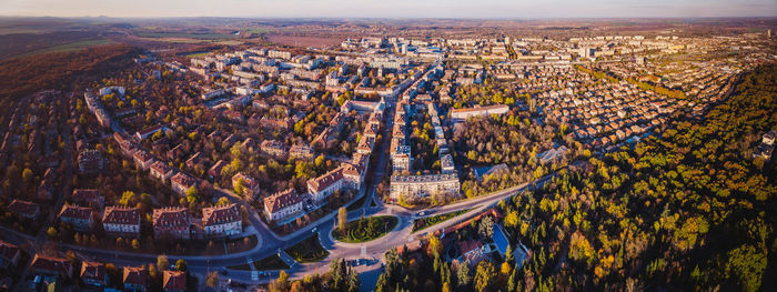 High angle view of buildings in city