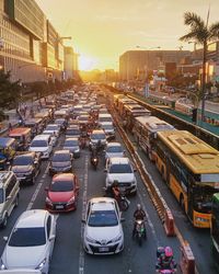 High angle view of cars on road in city