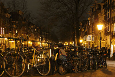 Bicycles parked at night