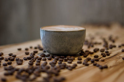 Close-up of coffee cup on table