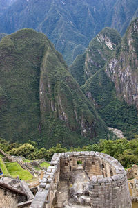 High angle view of castle on mountain