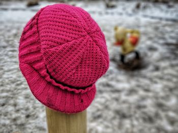 Close-up of pink hat