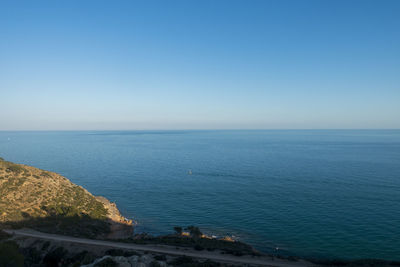 Scenic view of sea against clear blue sky