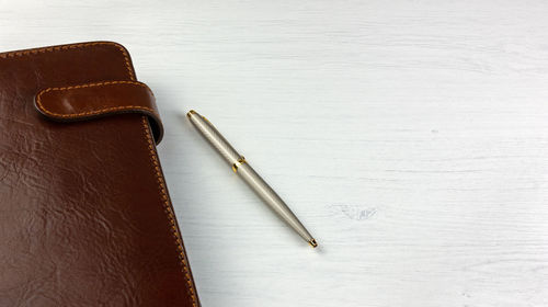 High angle view of pen on table