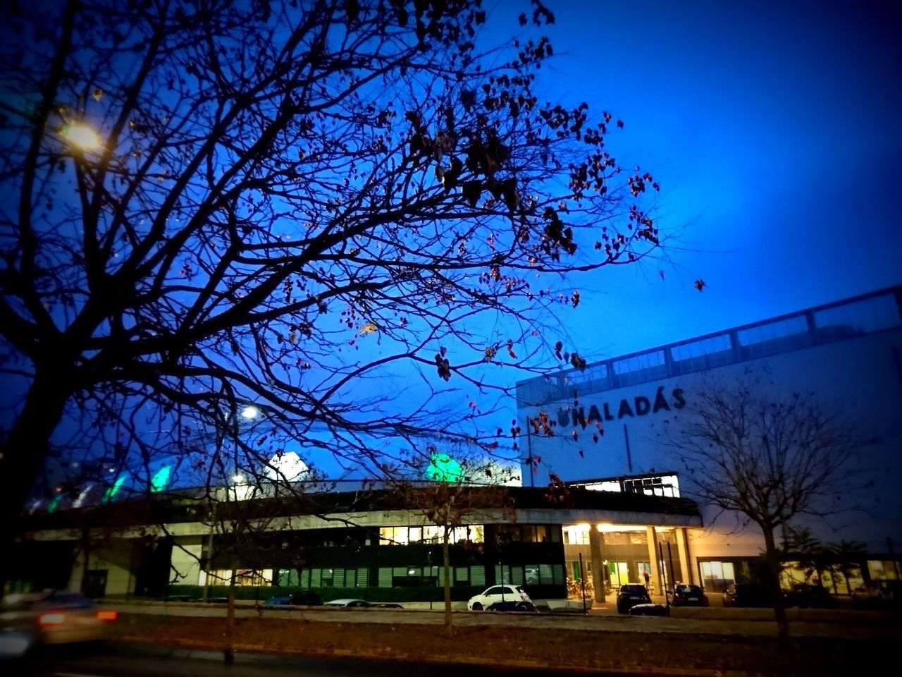 LOW ANGLE VIEW OF BUILDING AT NIGHT