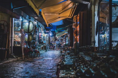 Interior of abandoned building at night