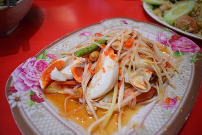 High angle view of salad in plate on table