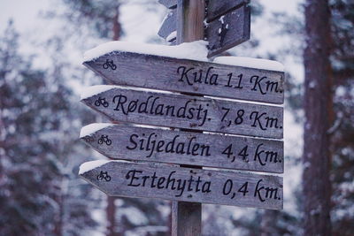 Close-up of information sign