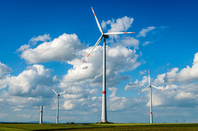 Wind turbines in front of a cloudy sky
