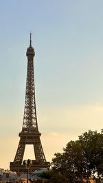 Low angle view of eiffel tower against clear sky
