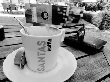 Close-up of coffee cup on table