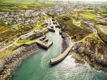 High angle view of river passing through landscape