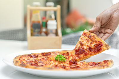 Close-up of pizza on table