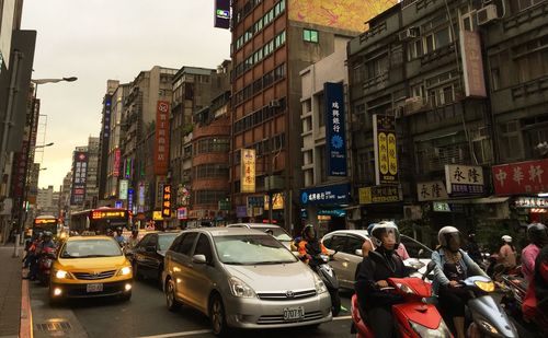 High angle view of people walking on city street