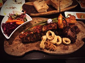 High angle view of food in plate on table