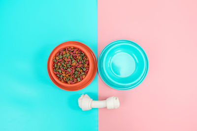 High angle view of multi colored candies on table