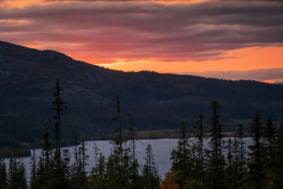 Scenic view of mountains against sky during sunset