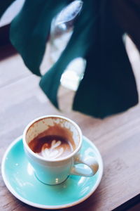 High angle view of coffee on table