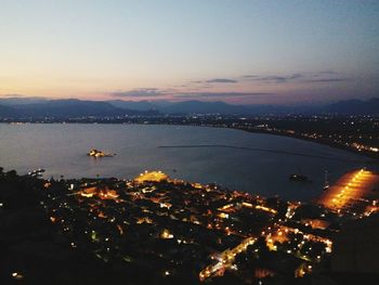 View of cityscape at dusk