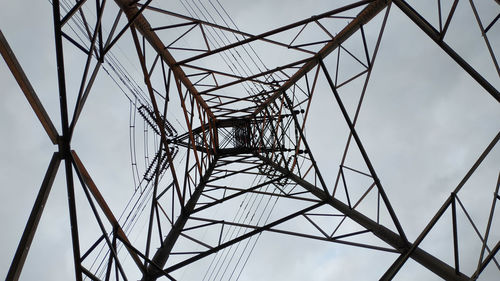 Low angle view of electricity pylon against sky