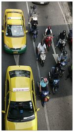 High angle view of vehicles on road