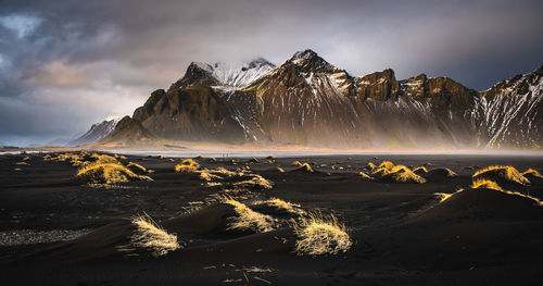 Scenic view of snowcapped mountains against sky