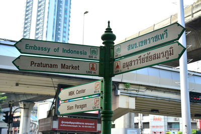 Low angle view of information sign against buildings in city