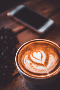 High angle view of coffee on table