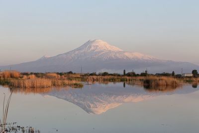 Scenic view of snowcapped mountain against sky