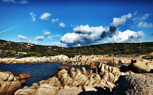 Scenic view of land against sky