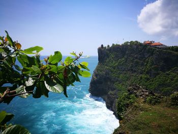 Scenic view of sea against blue sky