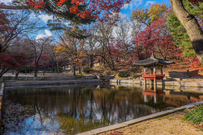 Scenic view of lake against sky during autumn