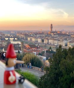 High angle view of townscape against sky during sunset
