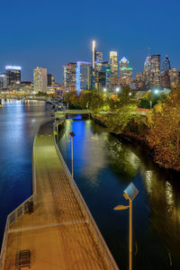Illuminated buildings in city