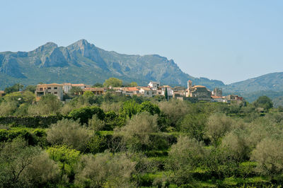 High angle view of townscape against clear sky