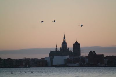 View of cityscape at sunset