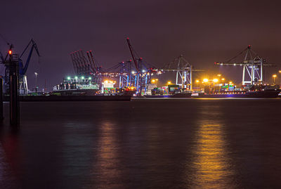 Illuminated dock at night