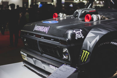 Close-up of vintage car on table