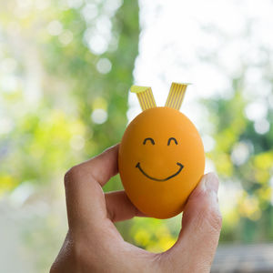 Close-up of human hand holding egg