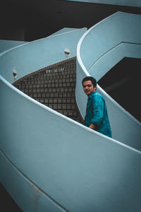 High angle view of boy standing