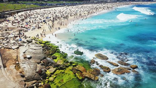 High angle view of people on beach